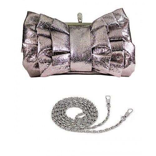 Evening Bag - Ruffled w/ Linear Beads - Pewter